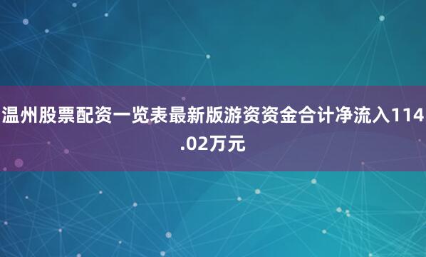 温州股票配资一览表最新版游资资金合计净流入114.02万元